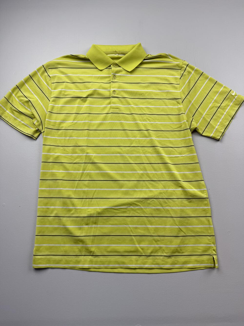 Nike Golf Dri-FIT Polo Shirt Mens Large Green Striped Golf Performance Knit